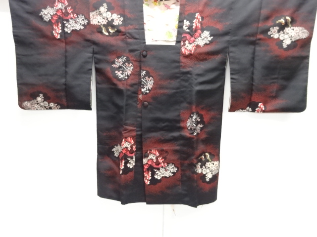 JAPANESE ANTIQUE MICHIYUKI COAT / TAISHO ROMAN STYLE / SILK / WOVEN SCENERY OF FLOWERS & BIRDS